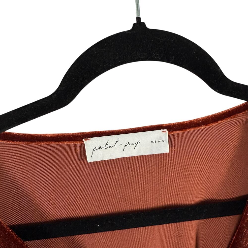 Petal + Pup Cece Rust Orange Velvet Long Sleeve Maxi Dress Boho Womens Small - Picture 4 of 8